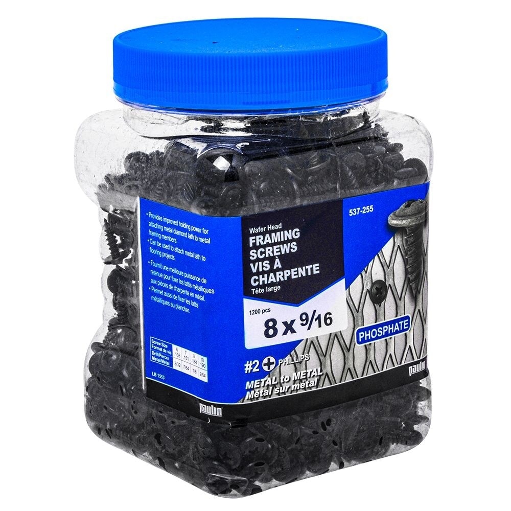 #8 x 9/16-inch Wafer Head Phillips Drive Fine Thread Phosphate Framing Screws - 1200pcs