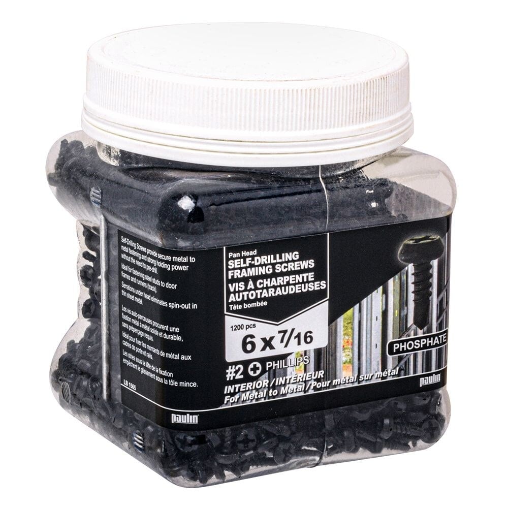 Vis à charpente en phosphate autoperceuses à tête cylindrique Phillips #6 x 7/16 de pouce - 1200 pièces