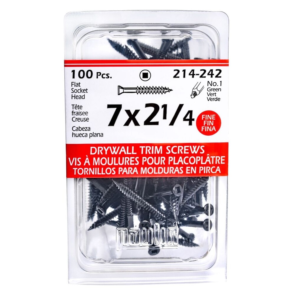 #7 x 2-1/4 -inch Trim Head Square Drive Drywall Screws, Fine, Black Phosphate, 100pcs