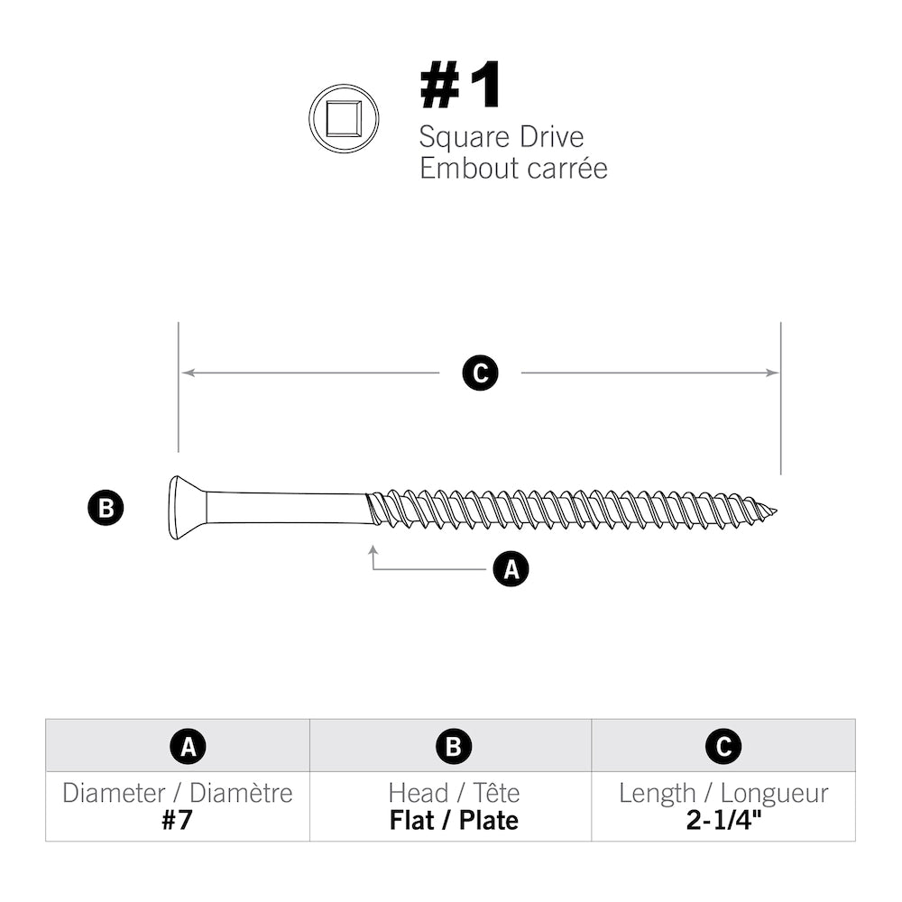 #7 x 2-1/4 -inch Trim Head Square Drive Drywall Screws, Fine, Black Phosphate, 100pcs