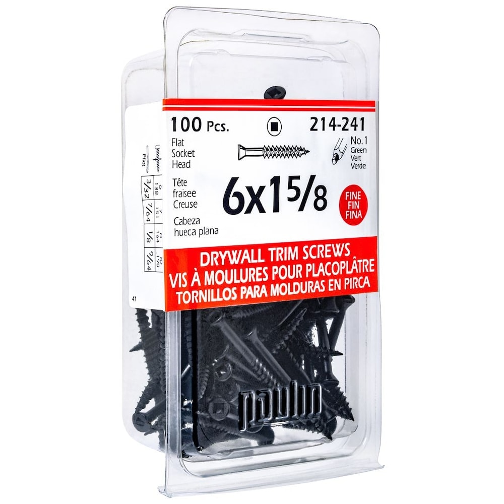 Vis pour cloisons sèches à tête carrée #6 x 1-5/8 pouces, fines, phosphate noir, 100 pièces