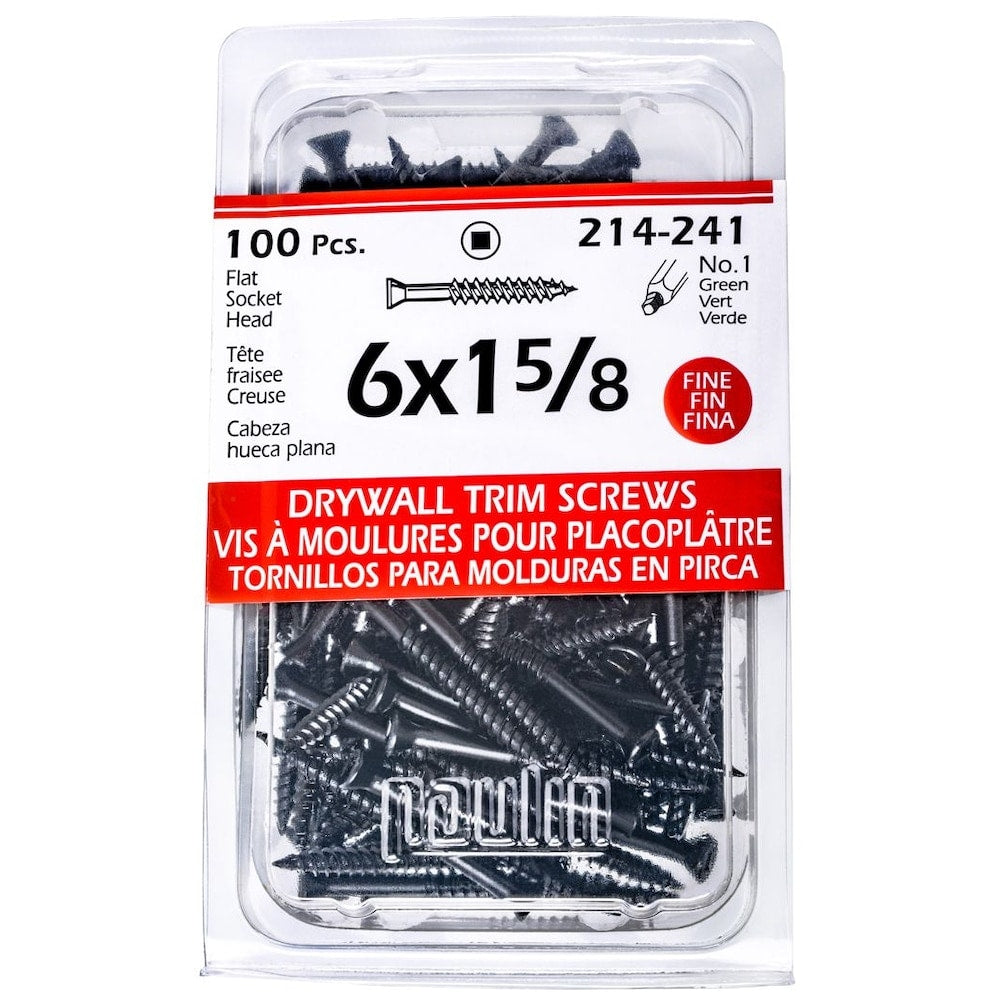 Vis pour cloisons sèches à tête carrée #6 x 1-5/8 pouces, fines, phosphate noir, 100 pièces