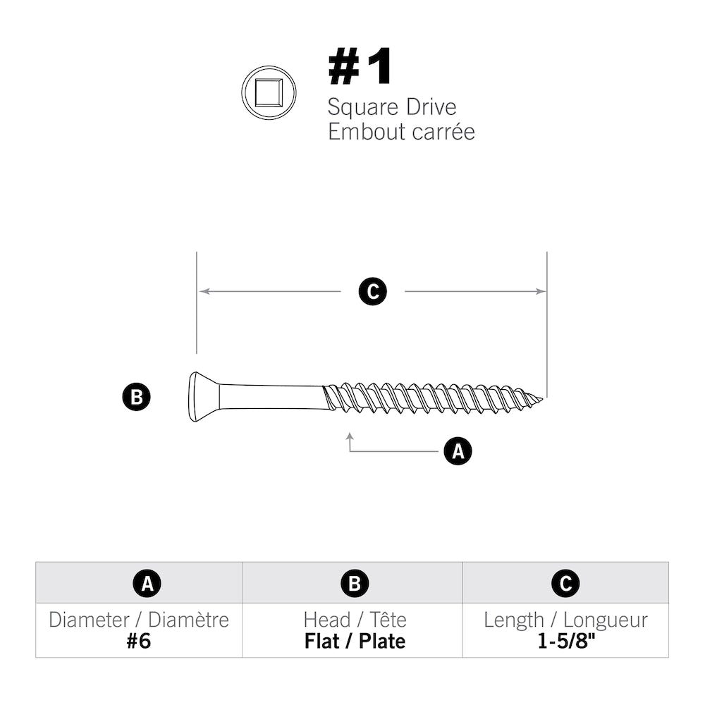 #6 x 1-5/8 -inch Trim Head Square Drive Drywall Screws, Fine, Black Phosphate, 100pcs