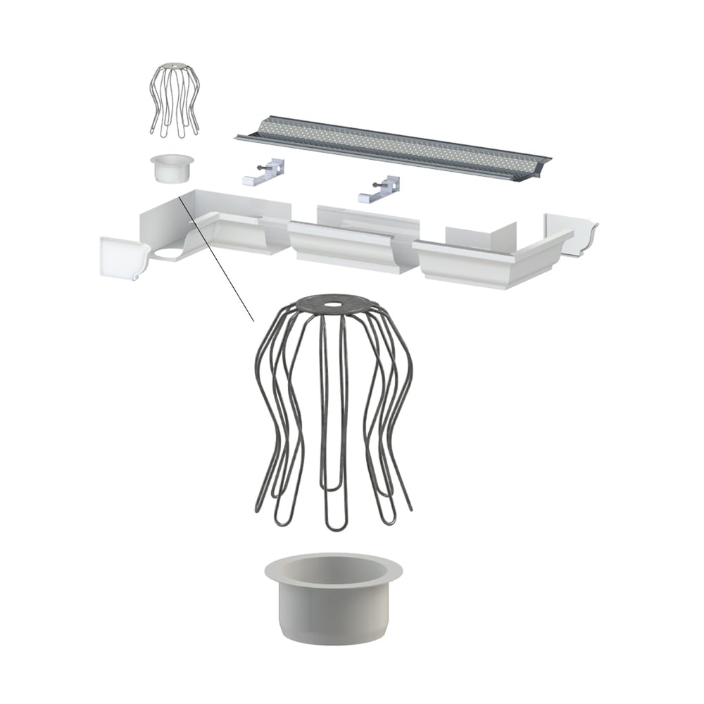 Ensemble de sortie de gouttière ronde en aluminium et de filtre à feuilles - Convient aux descentes pluviales et aux coudes de 2 po x 3 po