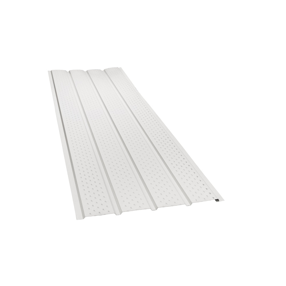Soffite ventilé en aluminium à 4 panneaux de 10 pi L x 16 po l x 4 po H en blanc