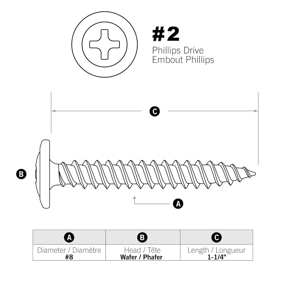 #8 x 1-1/4-inch Wafer Head Phillips Drive High Performance Lath/Framing Phosphate Screws - 500pcs