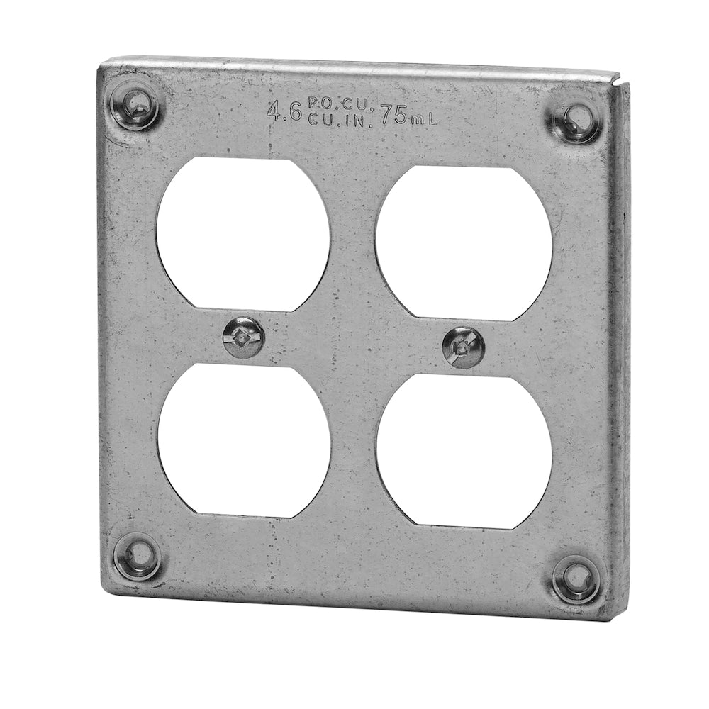 4 in. surface cover 4.6 cu in. 3/8 in. raised for two duplex receptacles