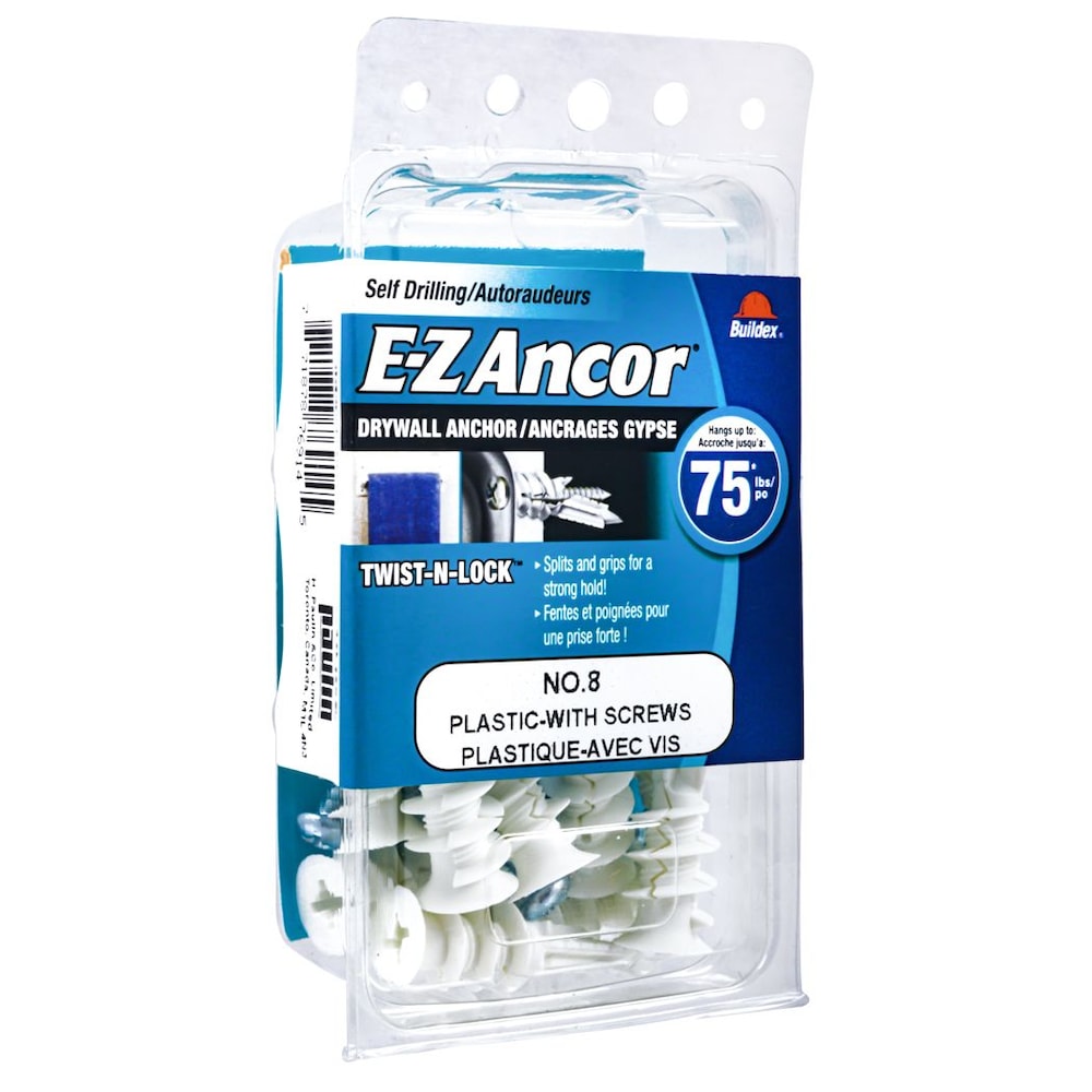 Vis d'ancrage pour cloisons sèches en nylon auto-perceuses Twist N Lock #8, robustes, 10 pièces