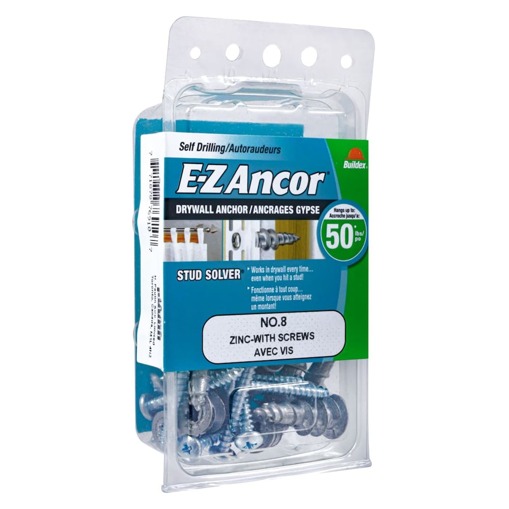 Stud Solver #8 Self-Drilling Zinc Drywall Anchors with Screws, Medium Duty - 10pcs
