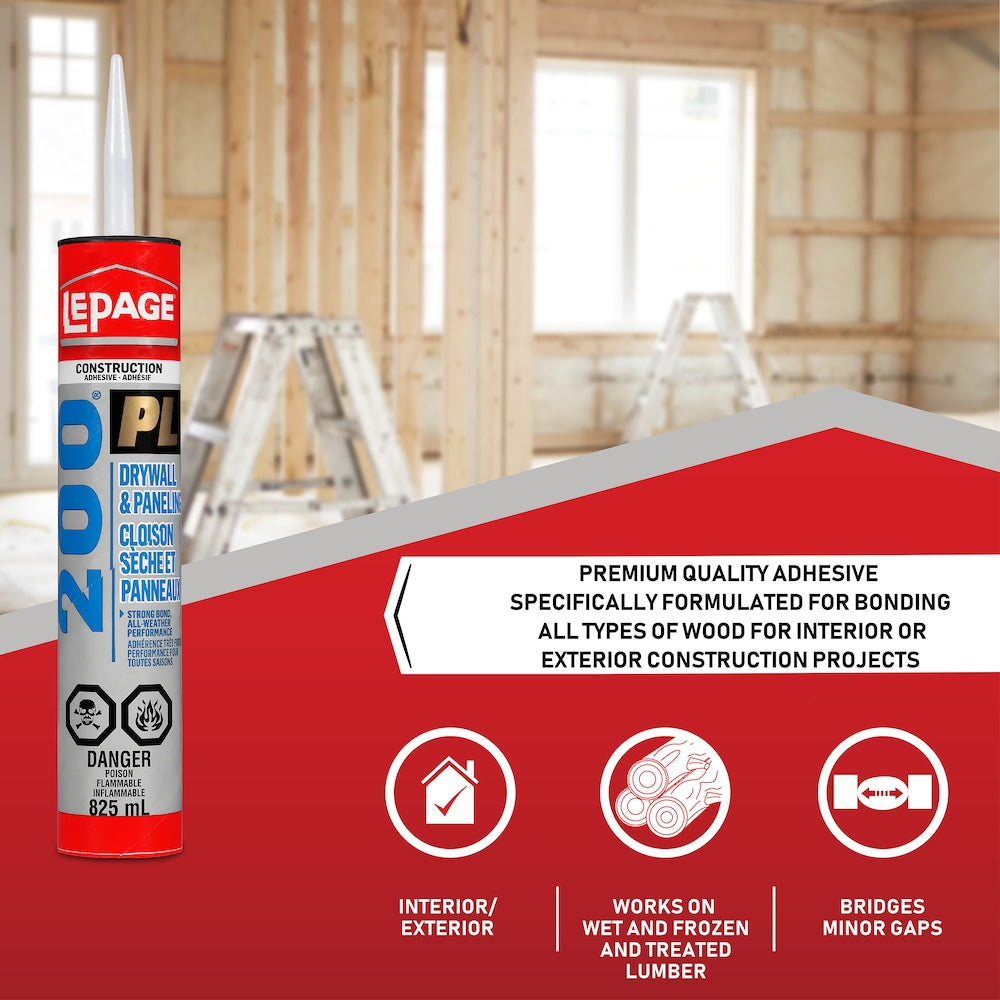 PL 200 Drywall Construction Adhesive, Interior/Exterior, 295 ml