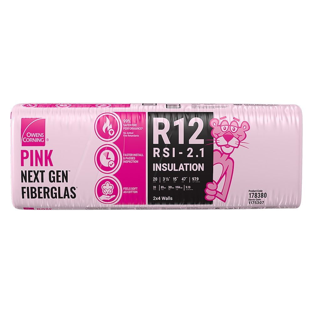 R-12 PINK NEXT GEN FIBERGLAS Insulation 15-inch x 47-inch x 3.5-inch (97.9 sq.ft.)