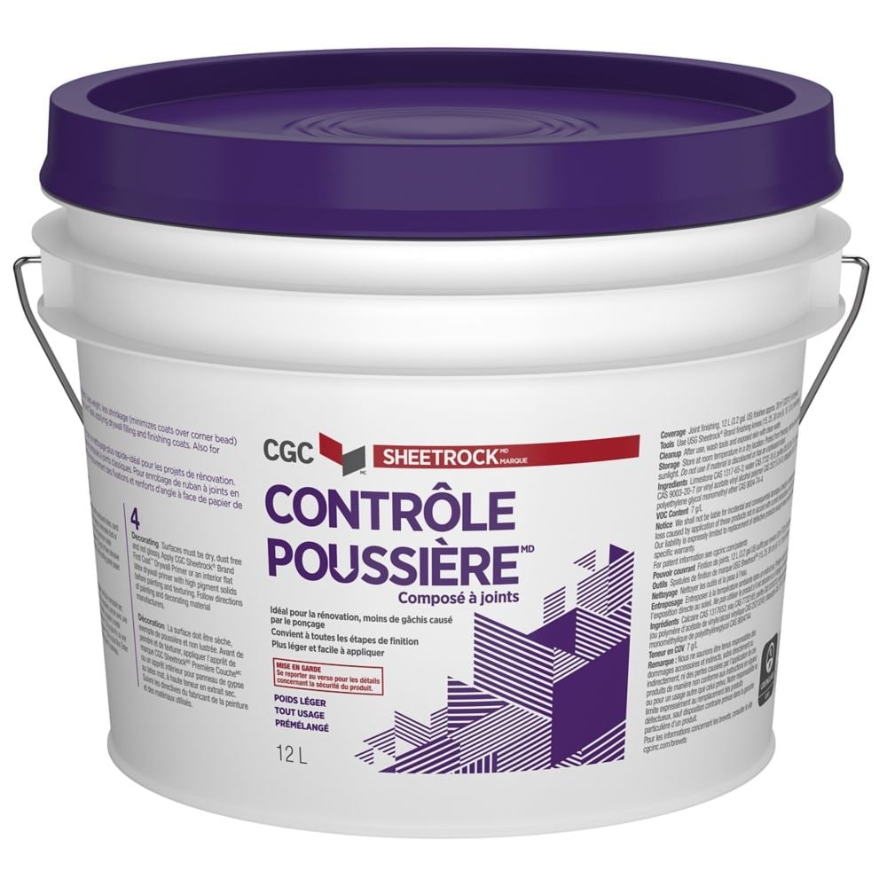 Dust Control Drywall Compound, Ready-Mixed, 12 L Pail