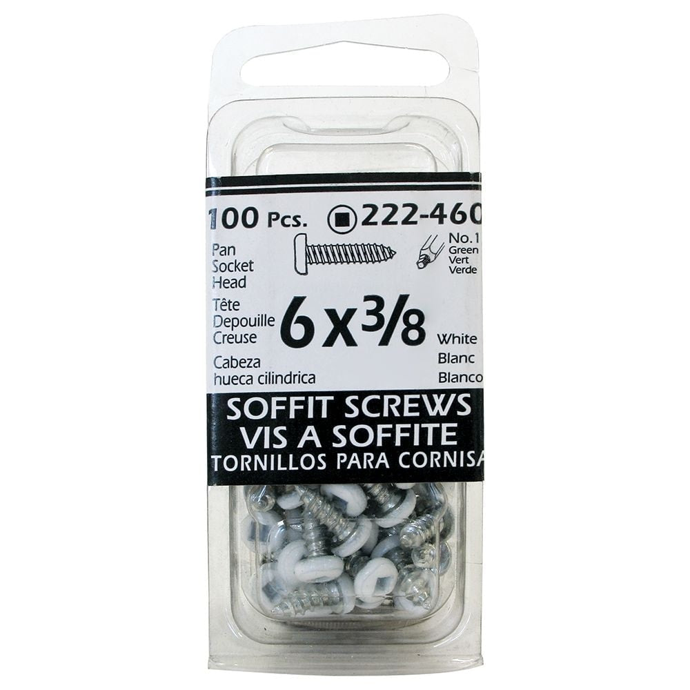 #6 x 3/8-inch Square Drive Pan Head Soffit Screws, White, 100pcs