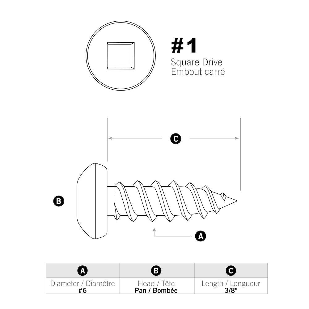 #6 x 3/8-inch Square Drive Pan Head Soffit Screws, White, 100pcs