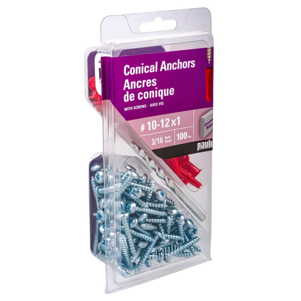 Ancrages coniques en plastique n° 10-12x1 pouce avec vis - 100 pièces