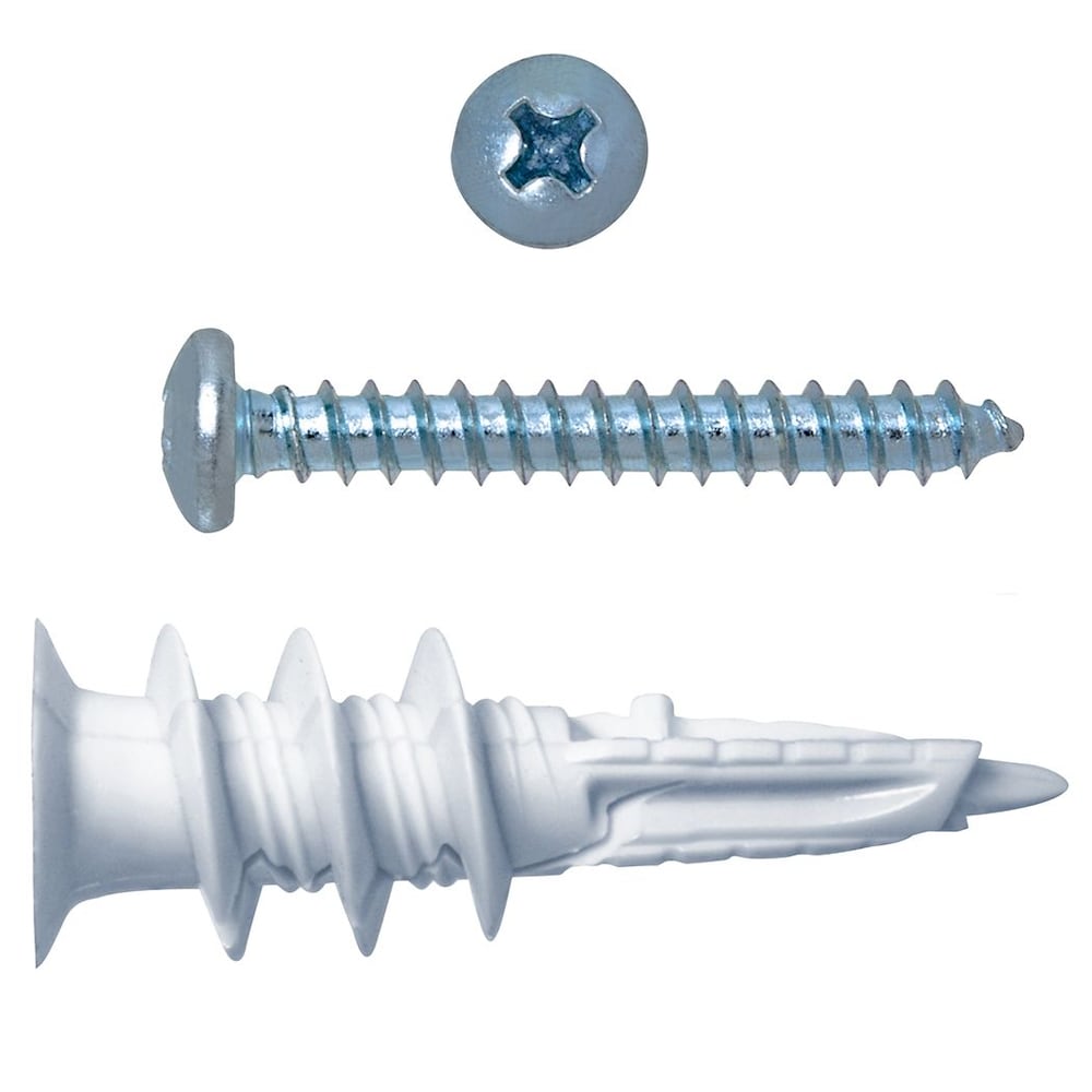 Mini Twist N Lock #6 Self-Drilling Nylon Drywall Anchor with Screws, Light Duty, 50pcs