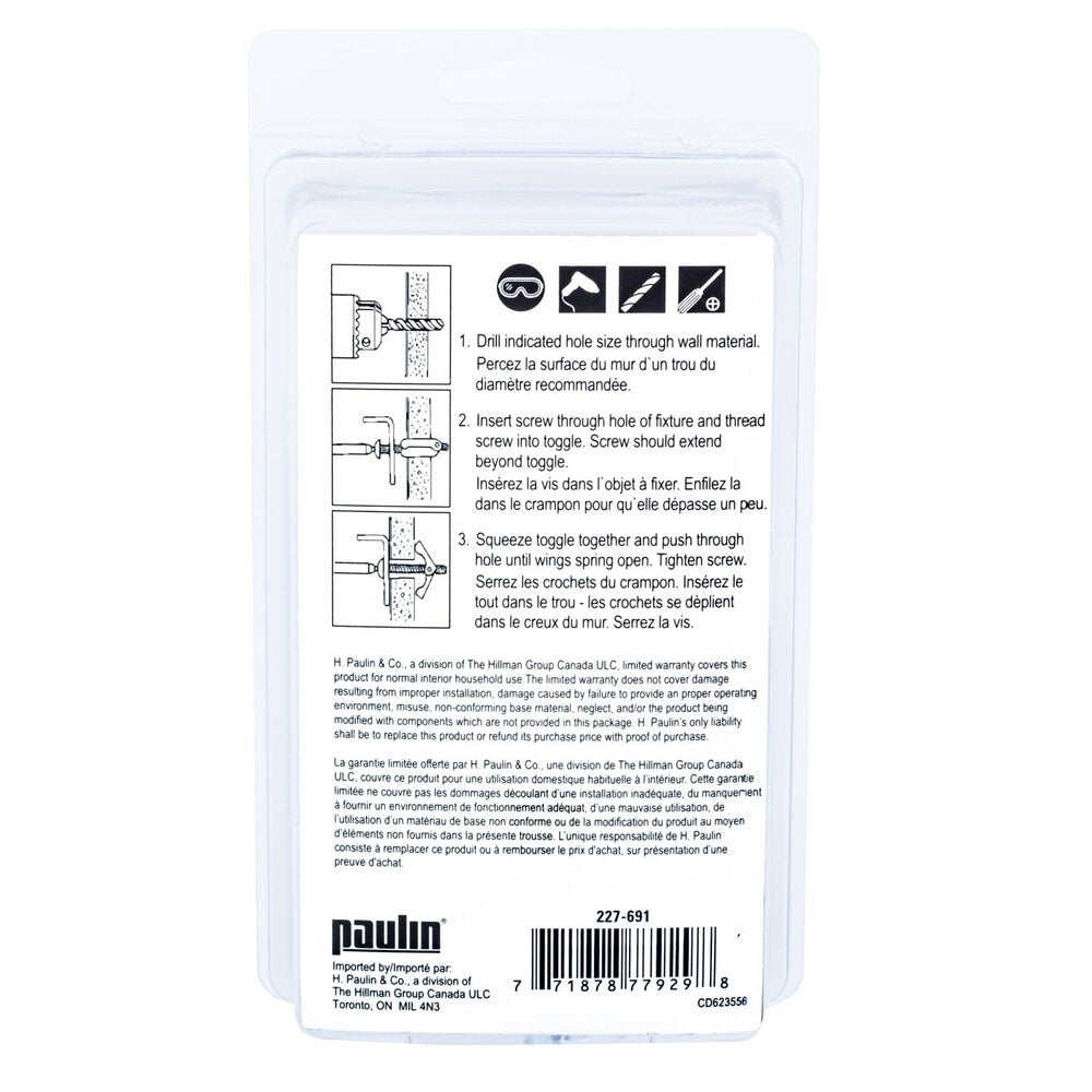 Boulons à bascule 1/4 x 4 pouces - Paquet de 12