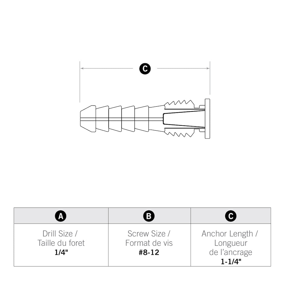 Ancrages en plastique jaune 8-12x1-1/4 pouces - 12 pièces