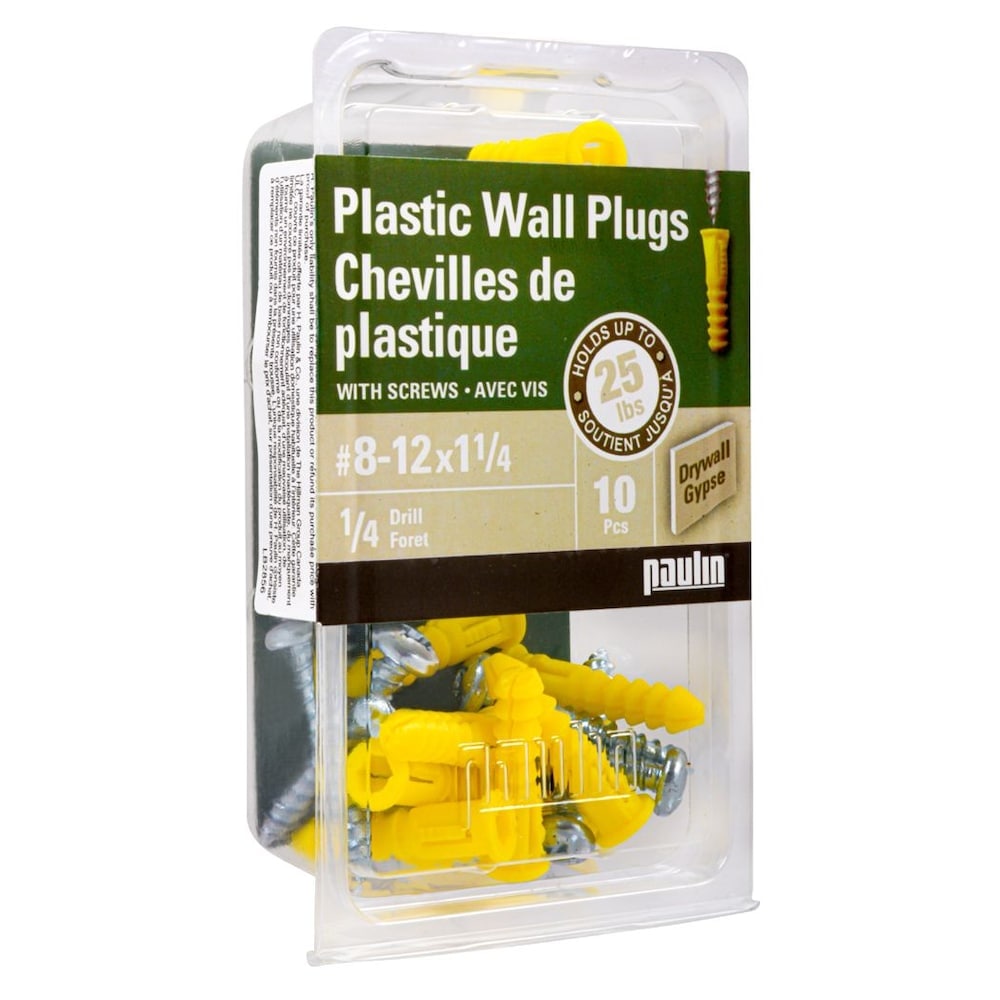 Ancrages en plastique jaune 8-12x1-1/4 pouces avec vis - 10 pièces