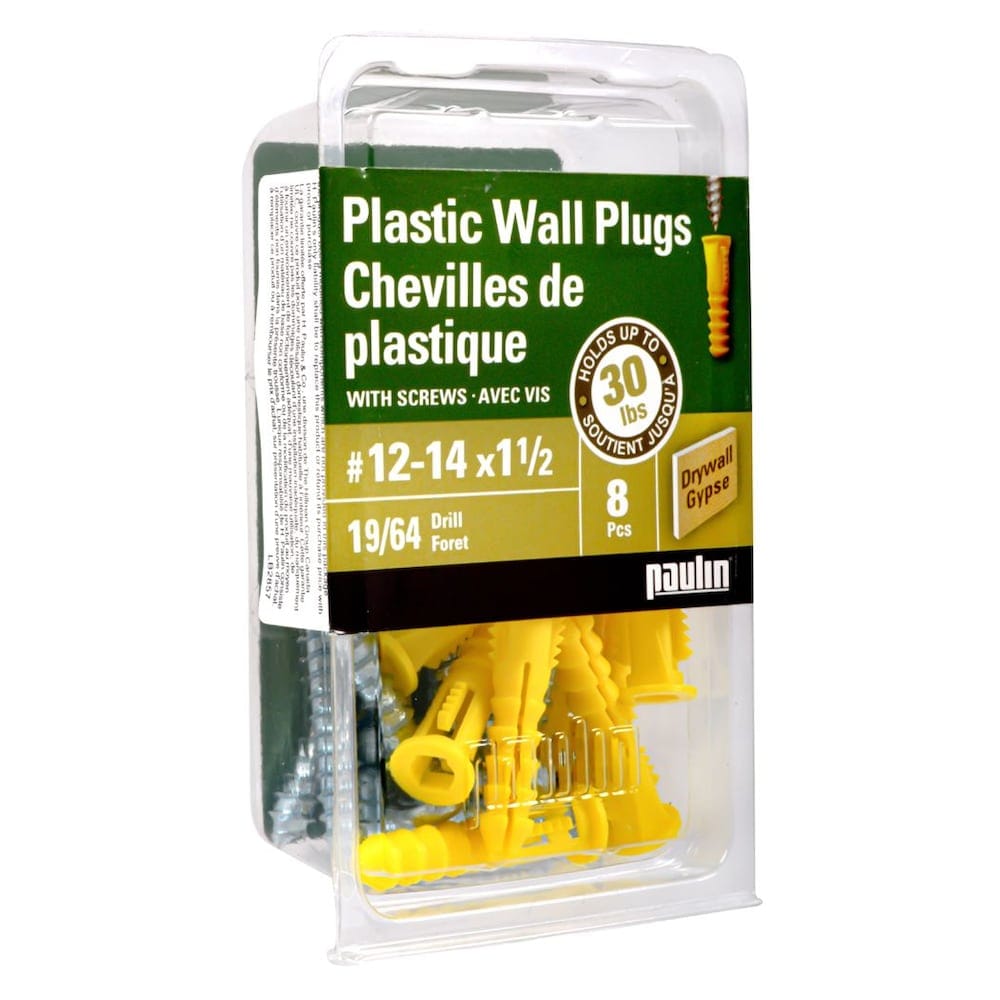 Ancrages en plastique jaune 12-14x1-1/2 pouces avec vis-8 pièces