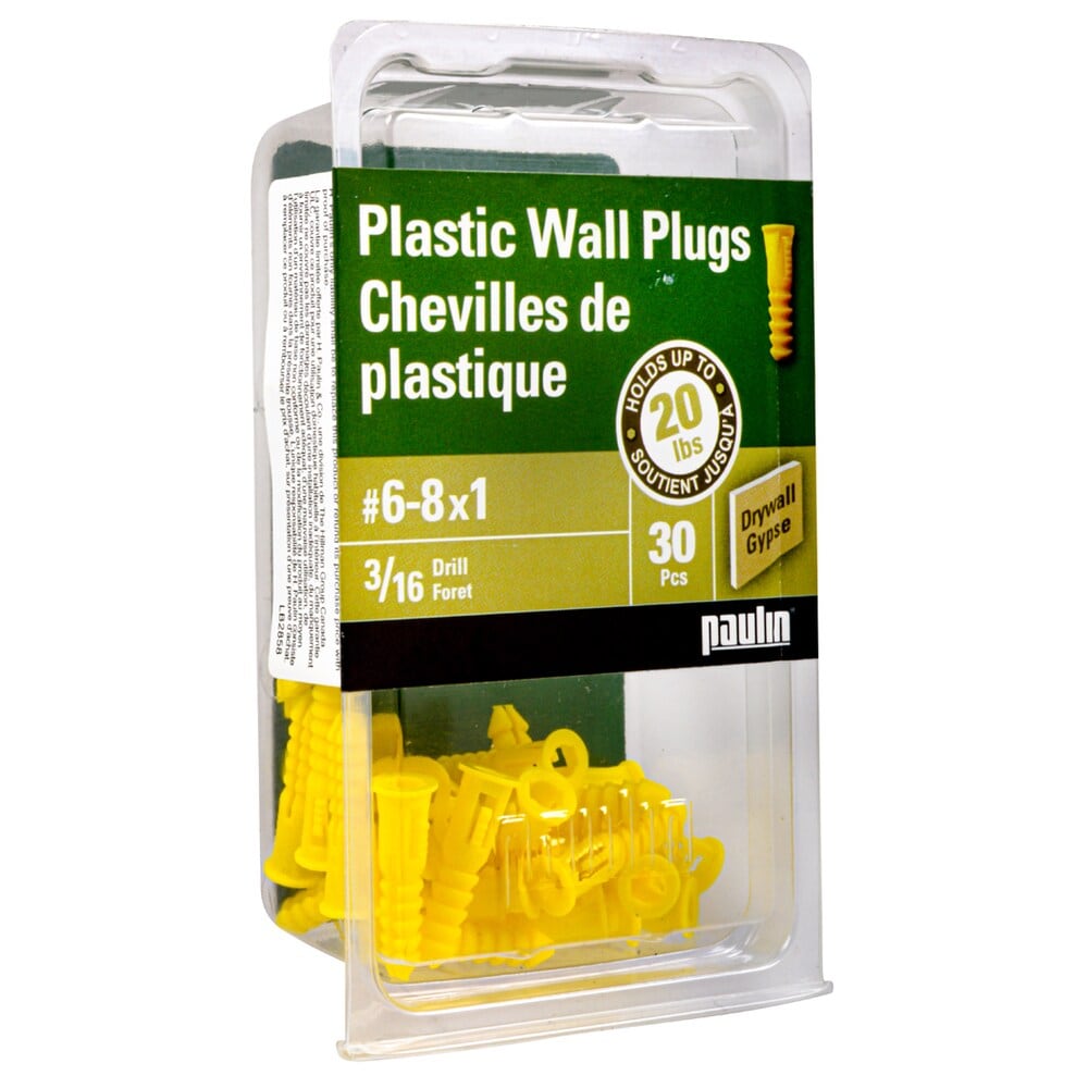 Ancrages en plastique jaune 6-8x1 pouces - 30 pièces