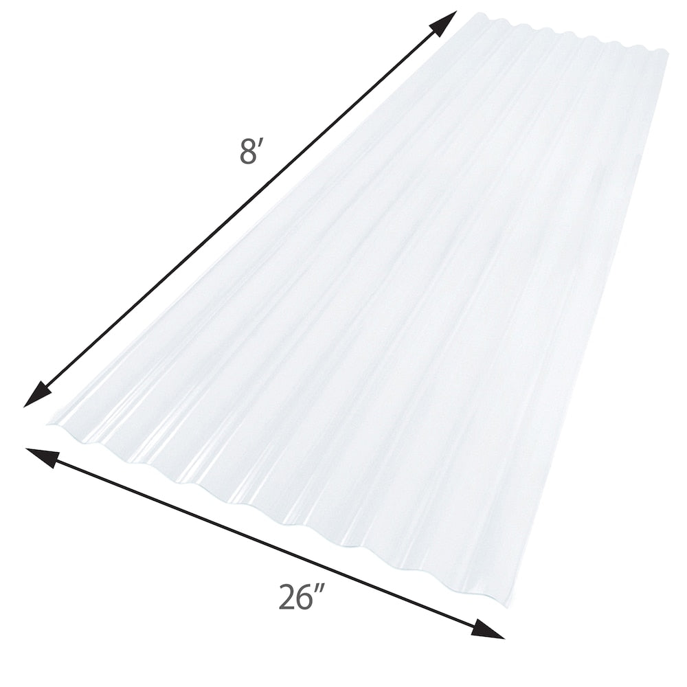 Panneau de toiture ondulé en PVC transparent de 26 po x 8 pi