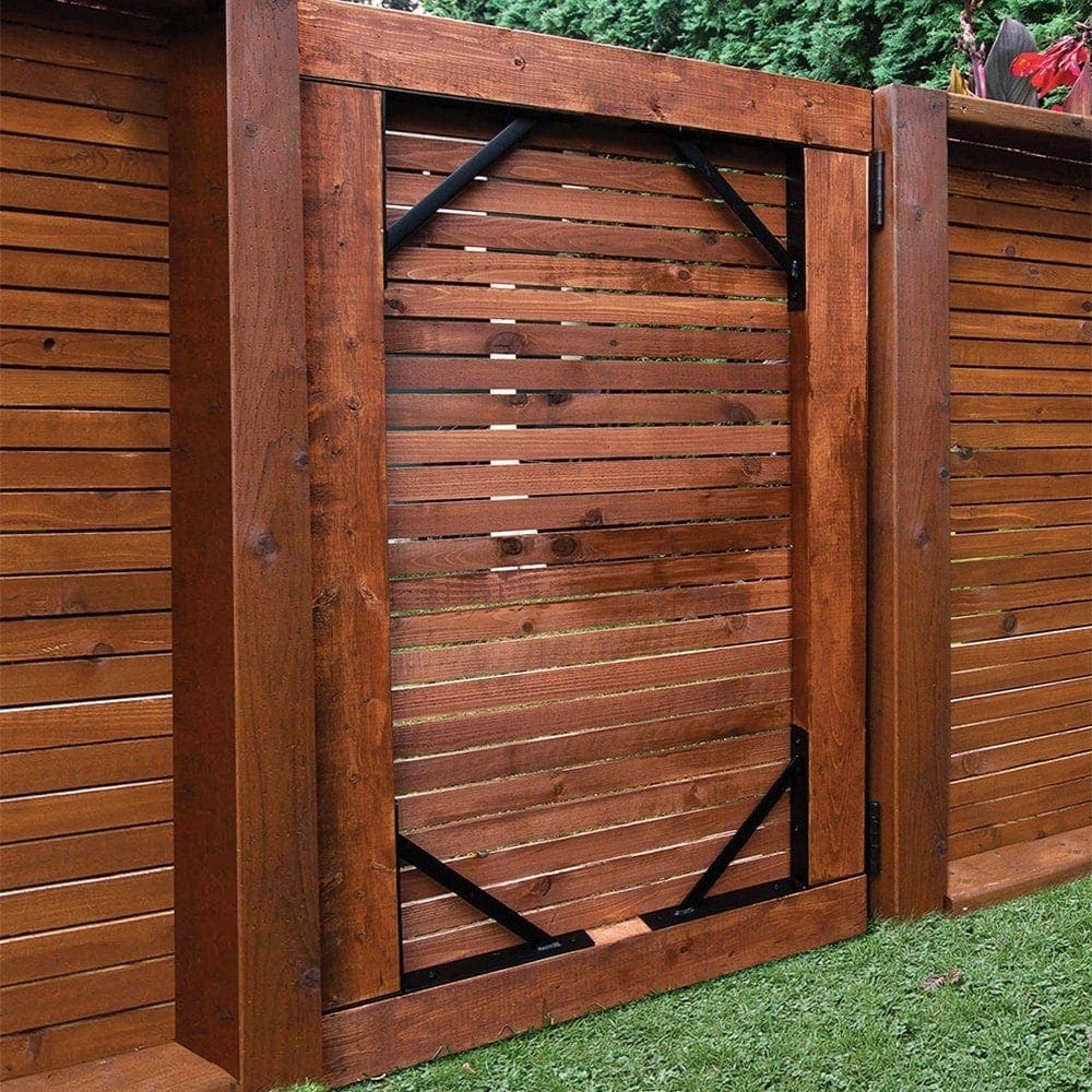 Heavy-Duty Steel Fence Gate Bracket Kit in Matte Black (Fits Gates 26-Inch to 60-Inch W, 72-Inch H)