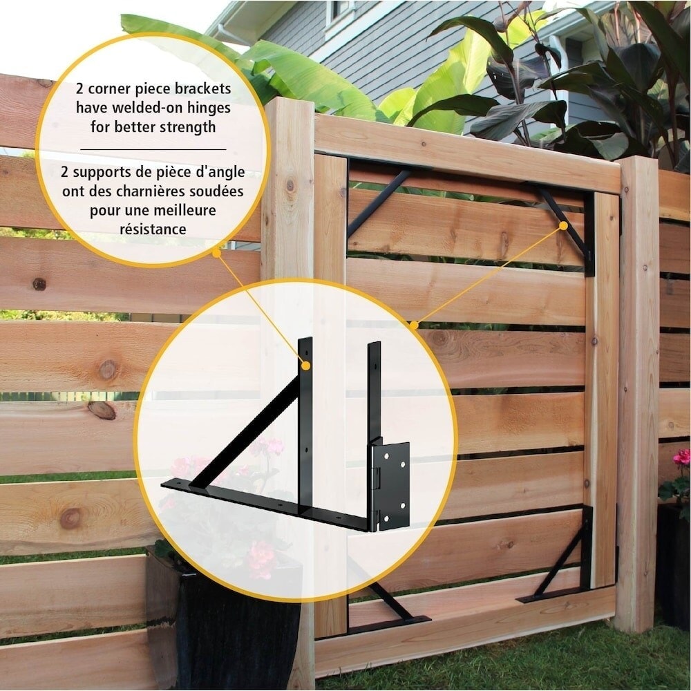 Heavy-Duty Steel Fence Gate Bracket Kit in Matte Black (Fits Gates 26-Inch to 60-Inch W, 72-Inch H)