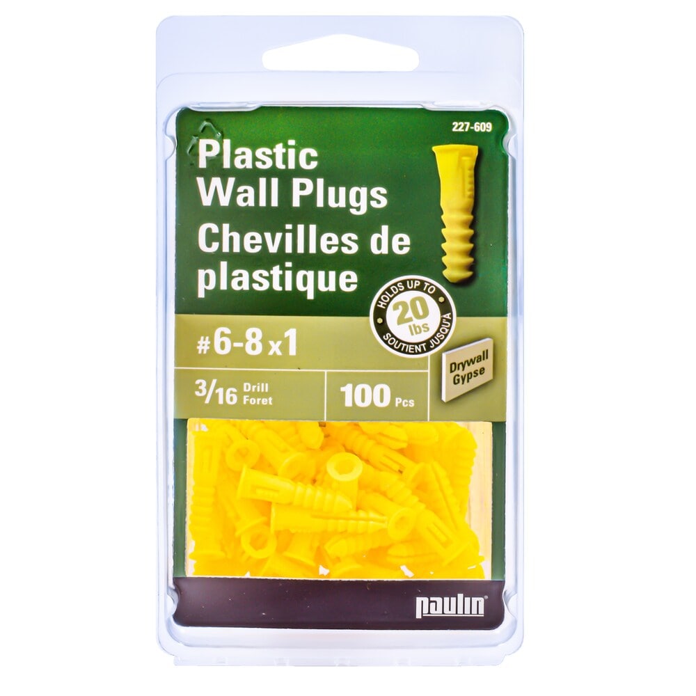 #6-#8 x 1-in Yellow Plastic Anchors, 100pcs