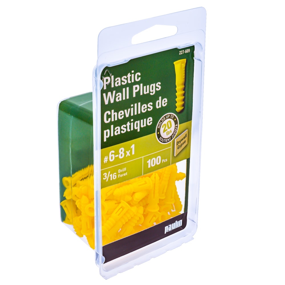 #6-#8 x 1-in Yellow Plastic Anchors, 100pcs