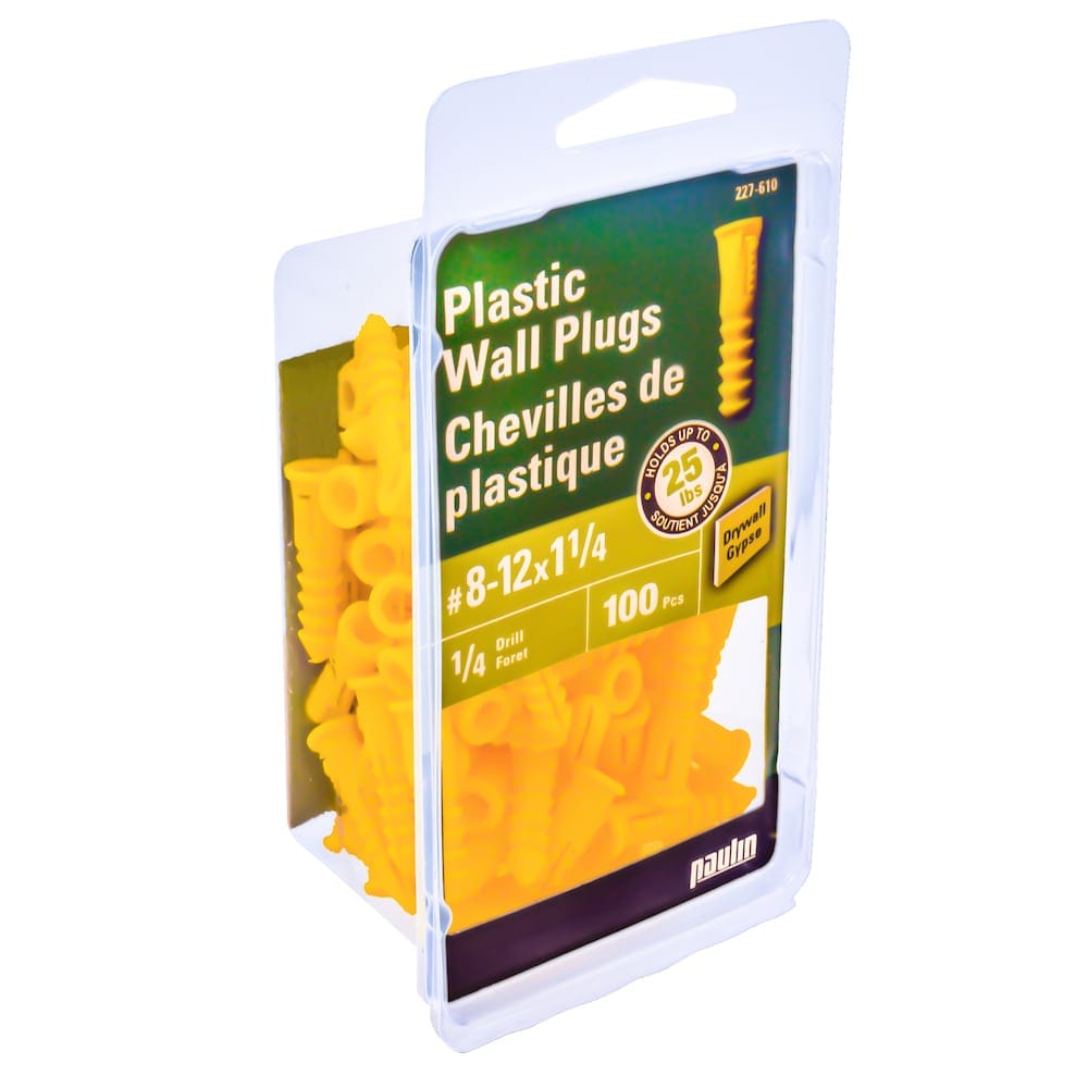 #8-#12 x 1-1/4-in Yellow Plastic Anchors, 100pcs