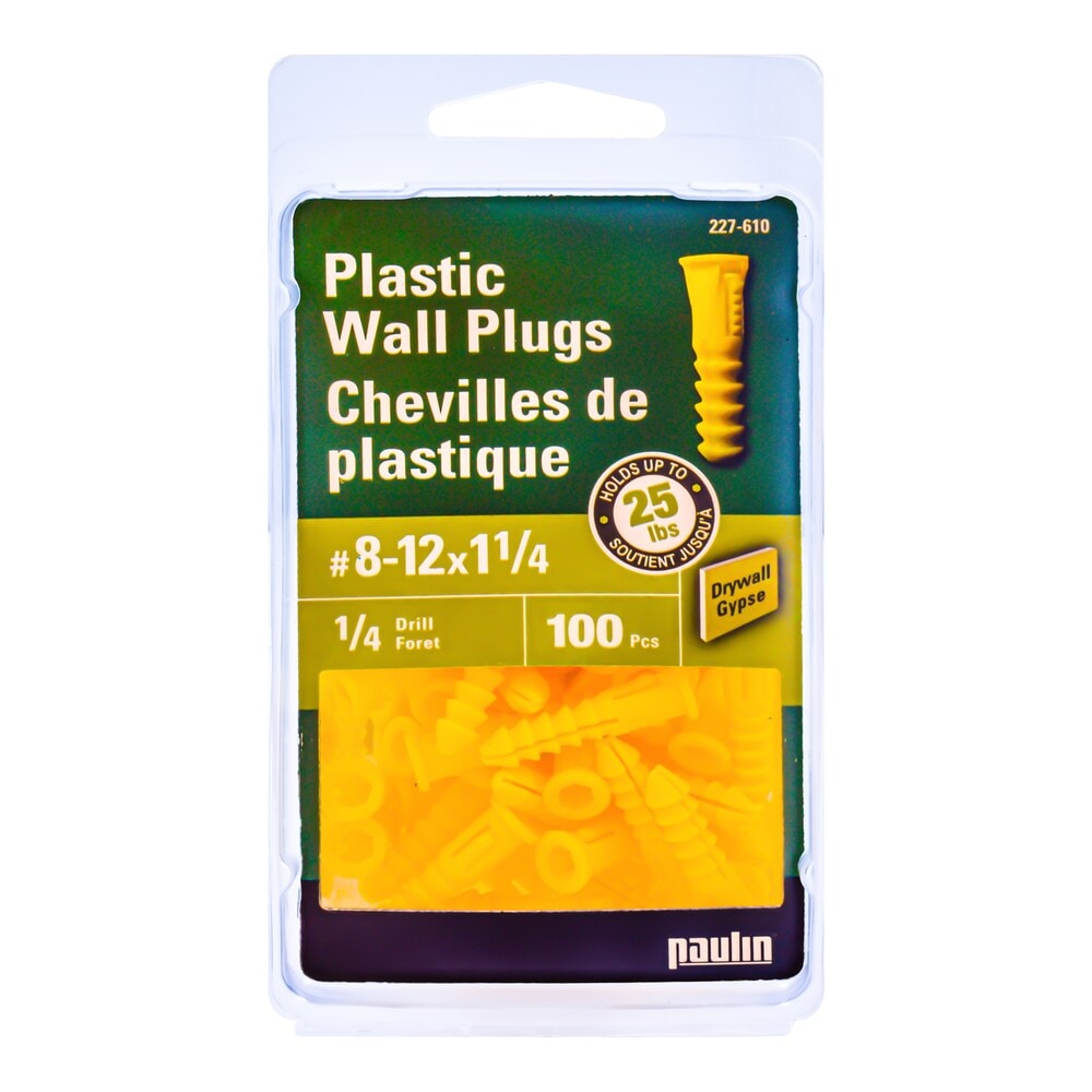 #8-#12 x 1-1/4-in Yellow Plastic Anchors, 100pcs