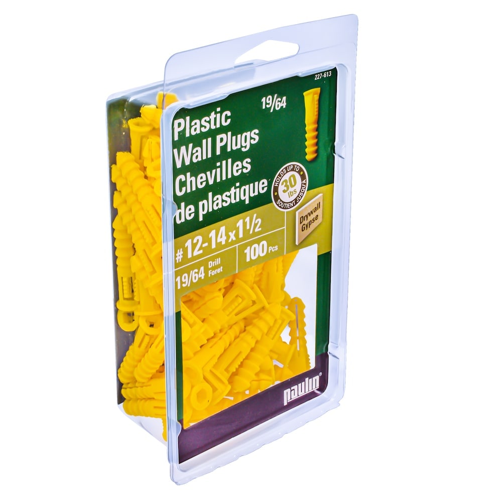 Ancrages en plastique jaune #12-#14 x 1-1/2 po, 100 pièces
