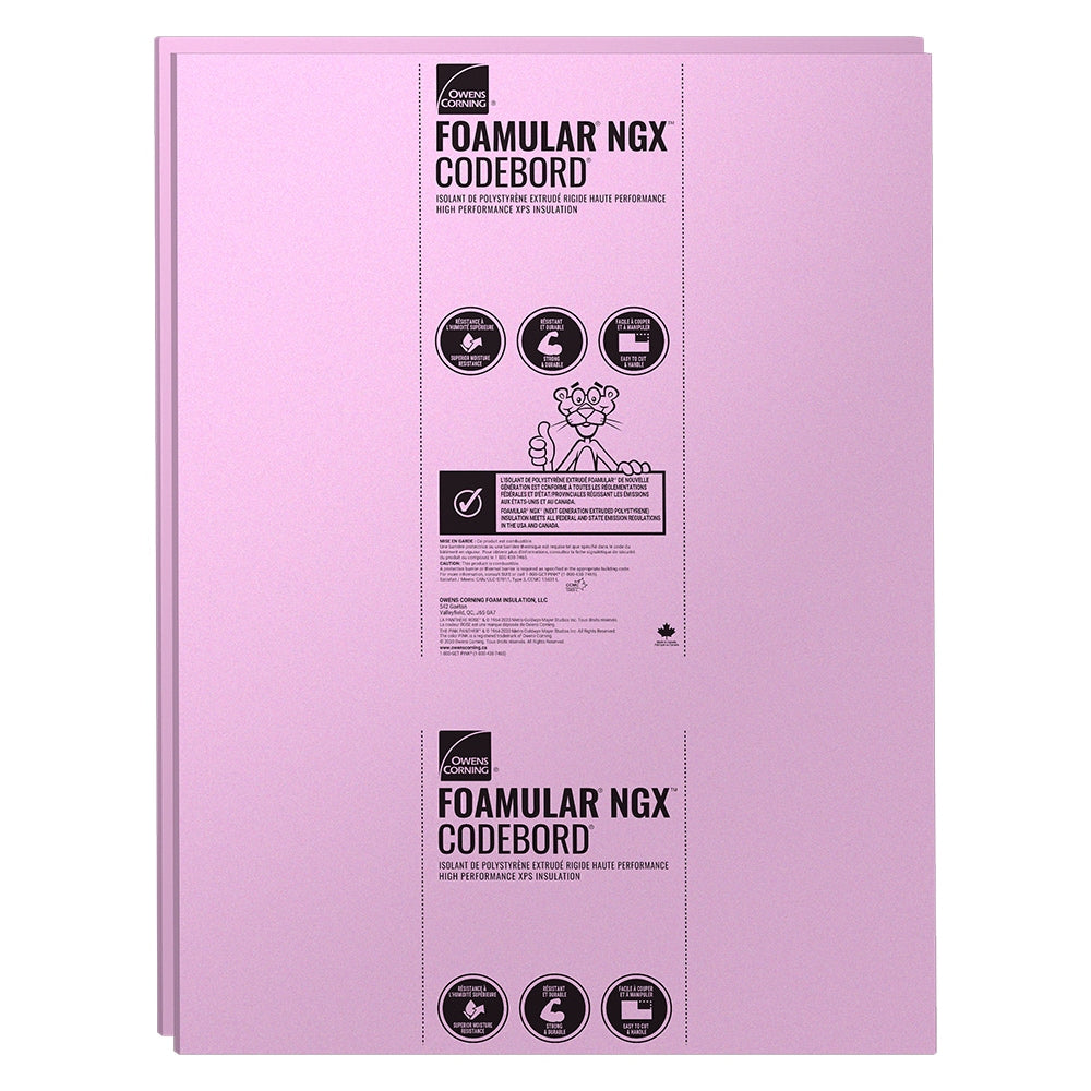 FOAMULAR NGX CodeBord XPS Rigid Foam Insulation Board; 1-inch x 48-inch x 96-inch R-5 SL Edge
