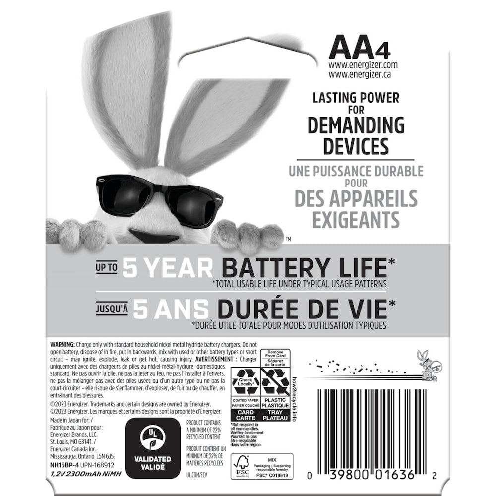 Piles AA rechargeables Energizer Power Plus (paquet de 4), piles doubles A