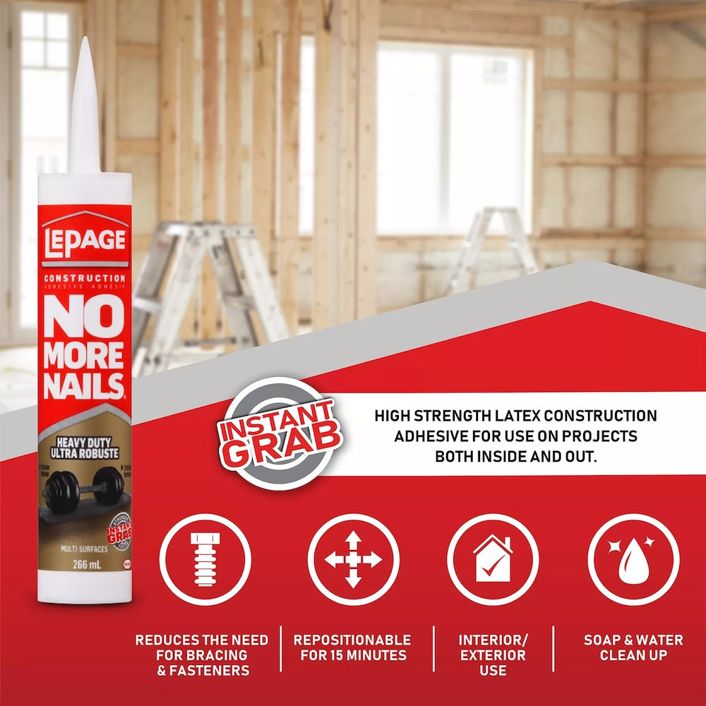 No More Nails Heavy Duty Construction Adhesive, Interior/Exterior, Instant Grab 266 ml