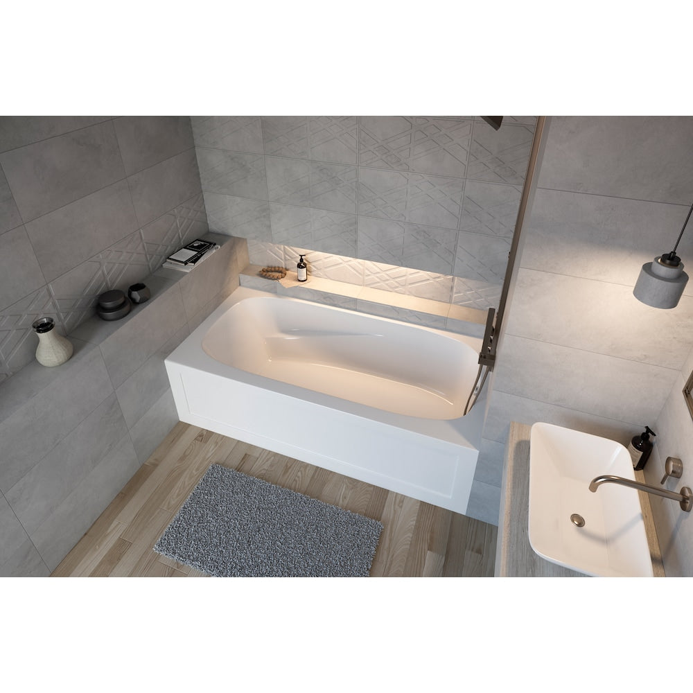 Baignoire rectangulaire en alcôve en acrylique Sydney de 5 pieds, non balnéo, avec drain à droite, en blanc