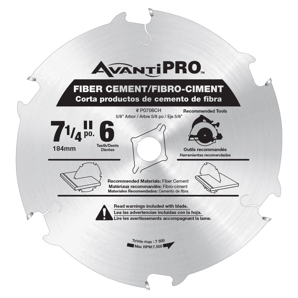 7 1/4-inch x 6 Tooth Carbide Tipped Circular Saw Blade for Fibre Cement Cutting