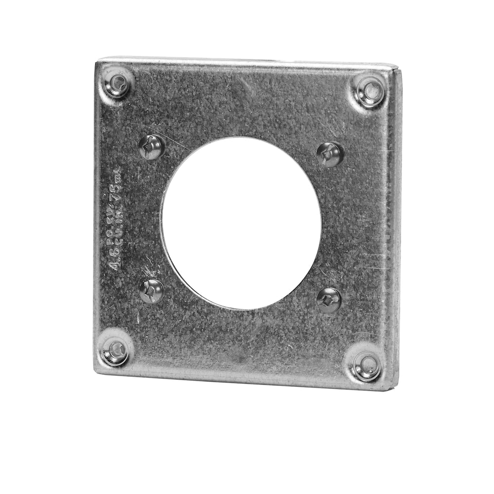 4 in. surface cover 4.6 cu in. 3/8 in. raised for a single receptacle with a 2-9/64 in. diameter