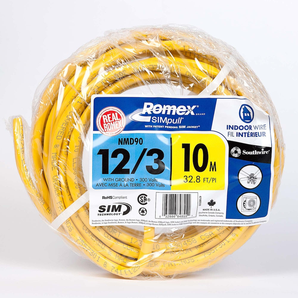 12/3 NMD90 10M Romex SIMpull Electrical Wire - Yellow