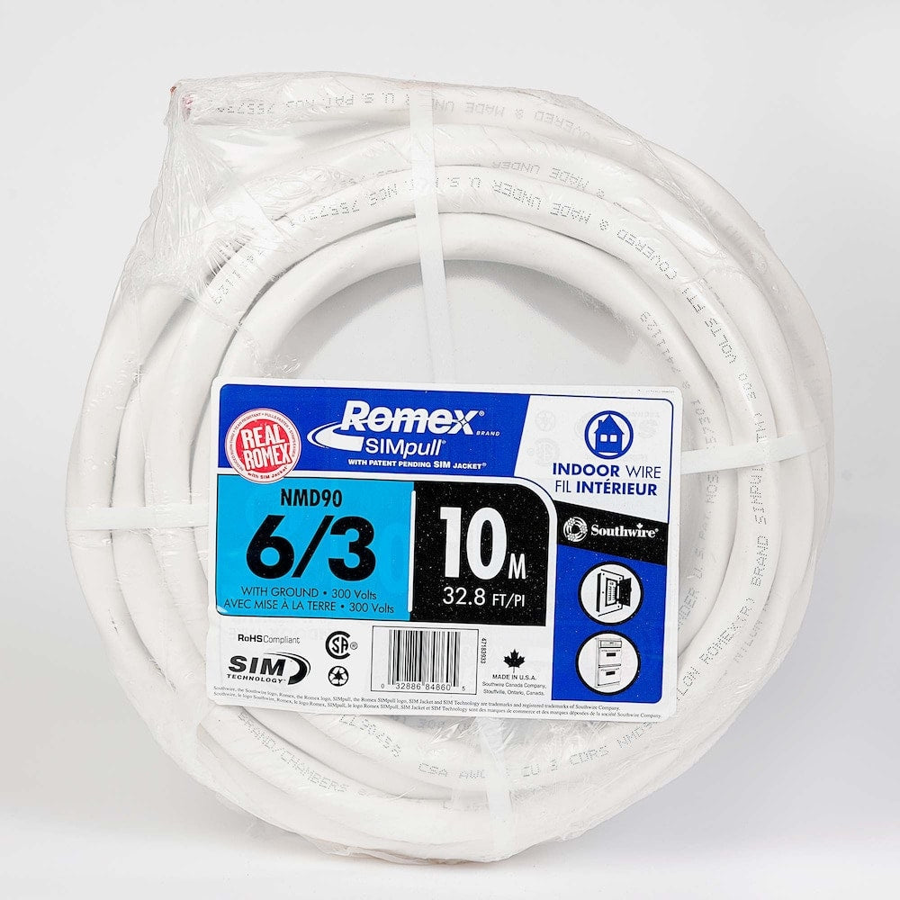 Fil électrique Romex SIMpull 6/3 NMD90 10M - Blanc