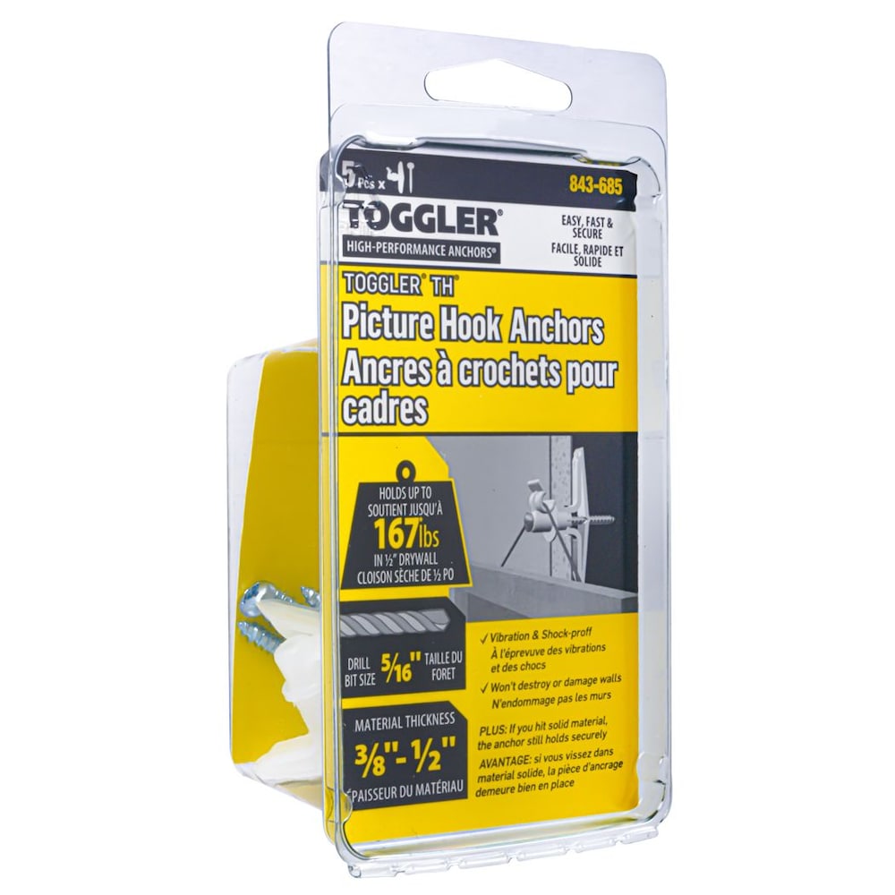 Toggler TH 3/8-1/2-inch Picture Hook Anchors-5pcs