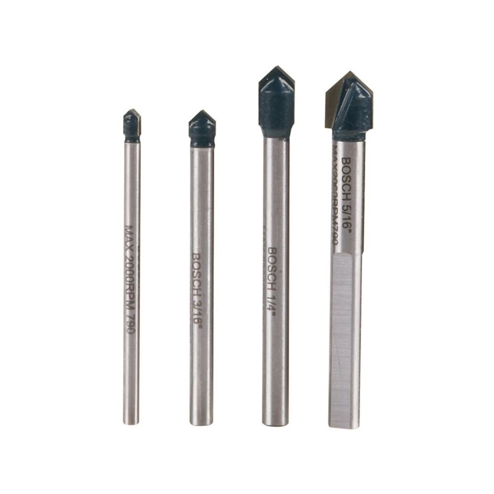 Glass and Tile Carbide Tipped Drill Bits Set (4-Piece)