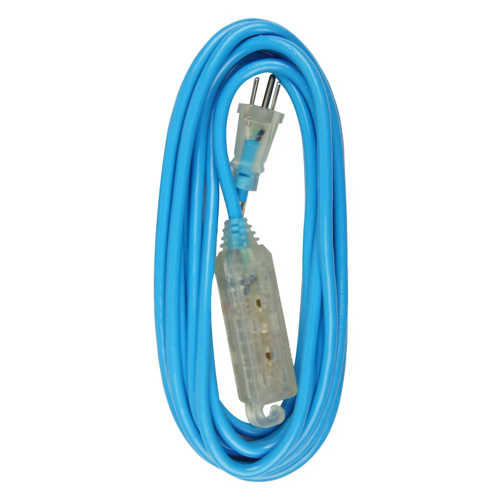 15 ft. 16 Gauge 13 Amps Indoor & Outdoor Medium Duty Block Heater Extension Cord, Blue