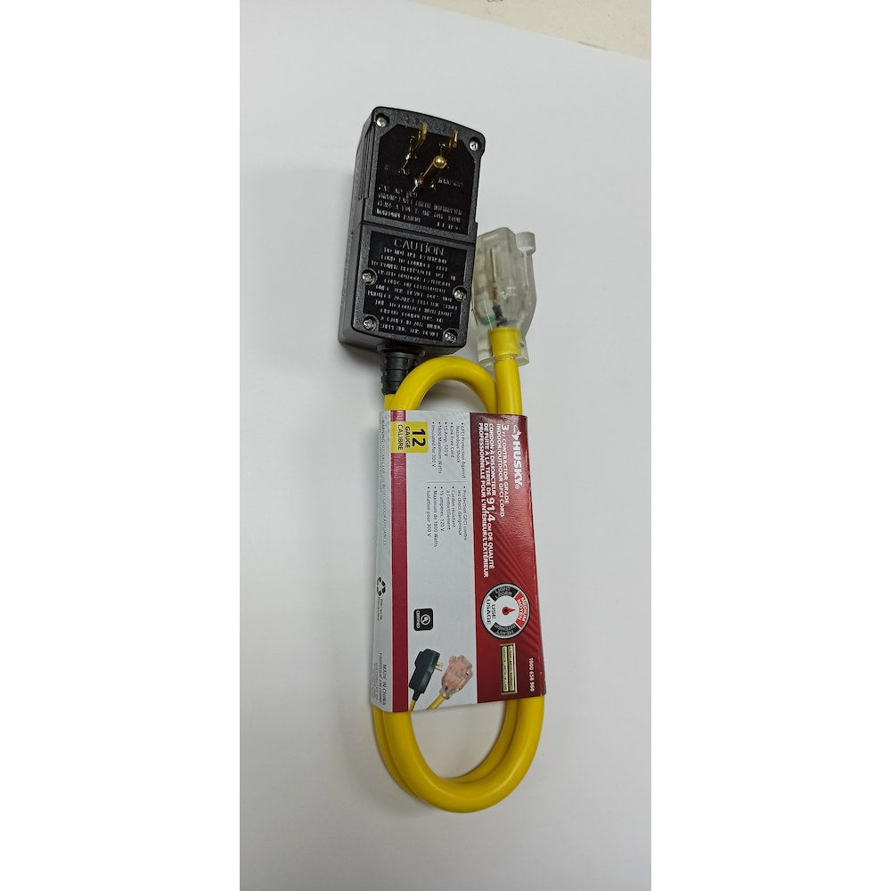 3 ft. 12 Gauge 15 Amps Indoor & Outdoor Heavy Duty Extension Cord, Yellow