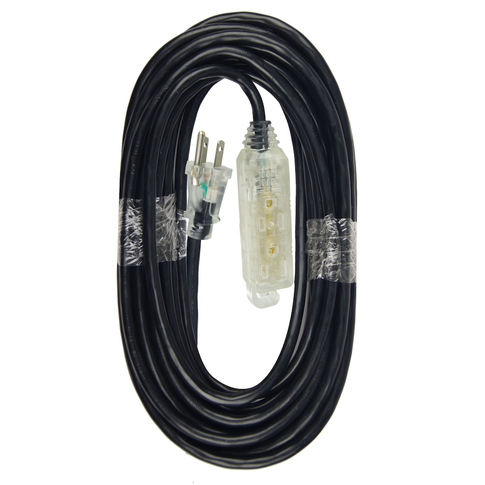 30 ft. 16 Gauge 13 Amps Indoor & Outdoor Medium Duty 3-Outlet Lighted Extension Cord, Black