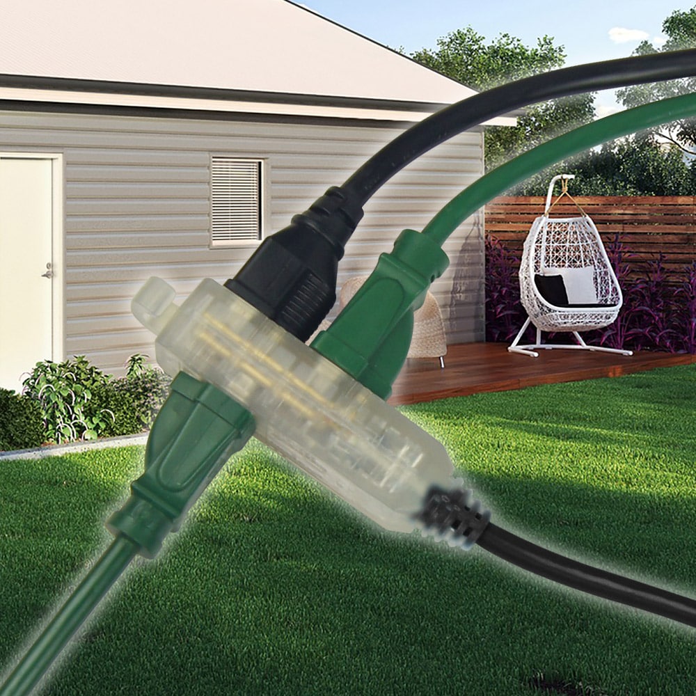 30 ft. 16 Gauge 13 Amps Indoor & Outdoor Medium Duty 3-Outlet Lighted Extension Cord, Black