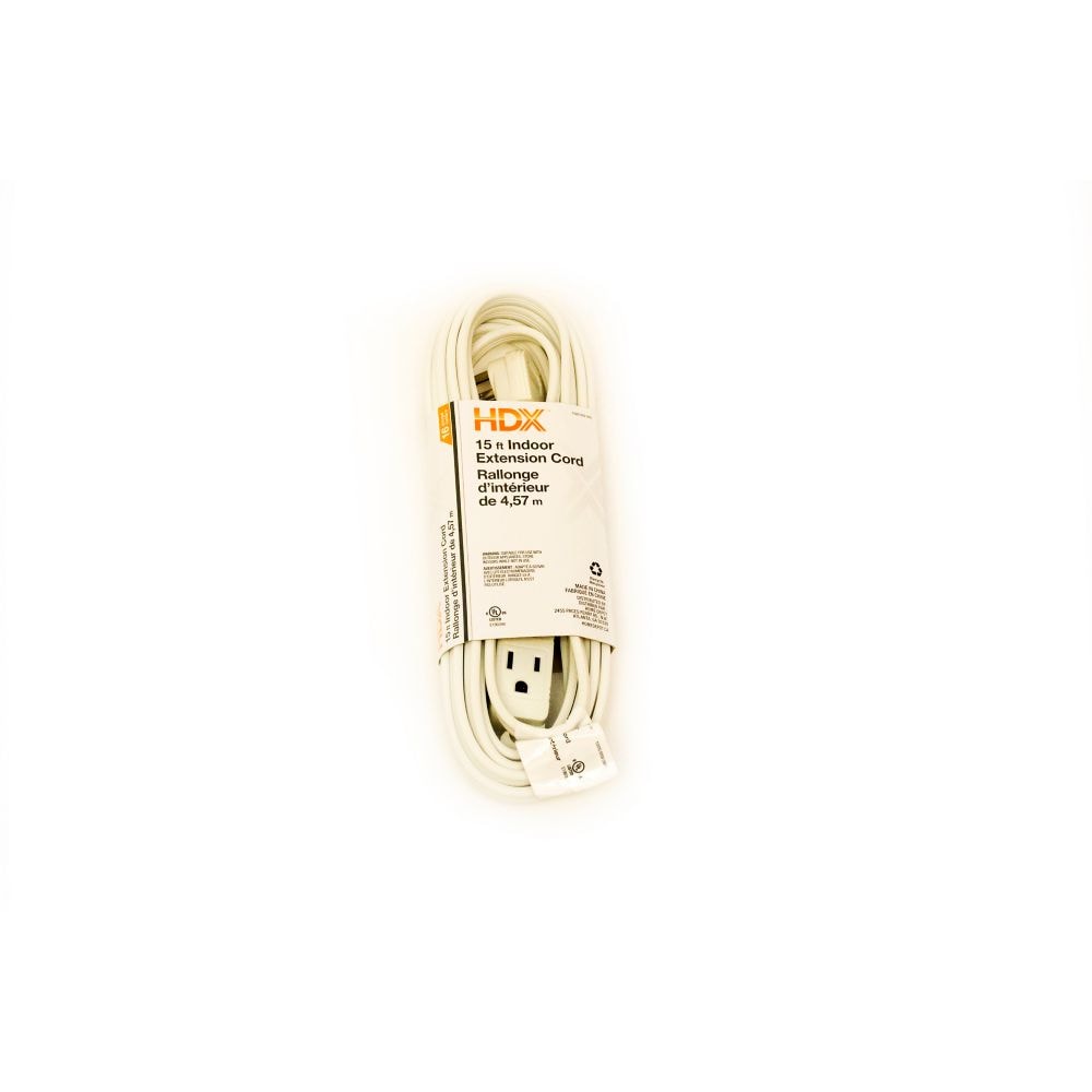 15 ft. 16 Gauge 13 Amps Indoor Light Duty Extension Cord, White