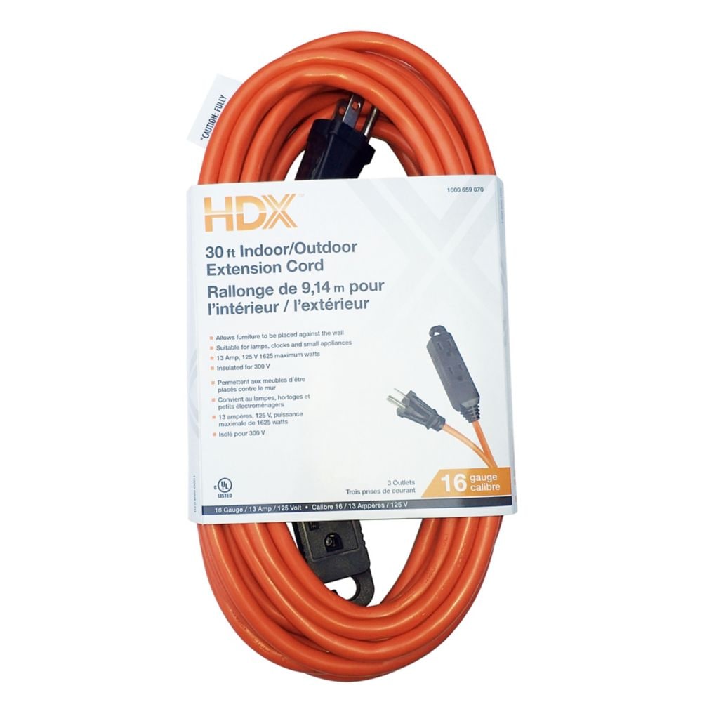 30 ft. 16 Gauge 13 Amps Indoor & Outdoor Light Duty 3-Outlets Extension Cord, Orange