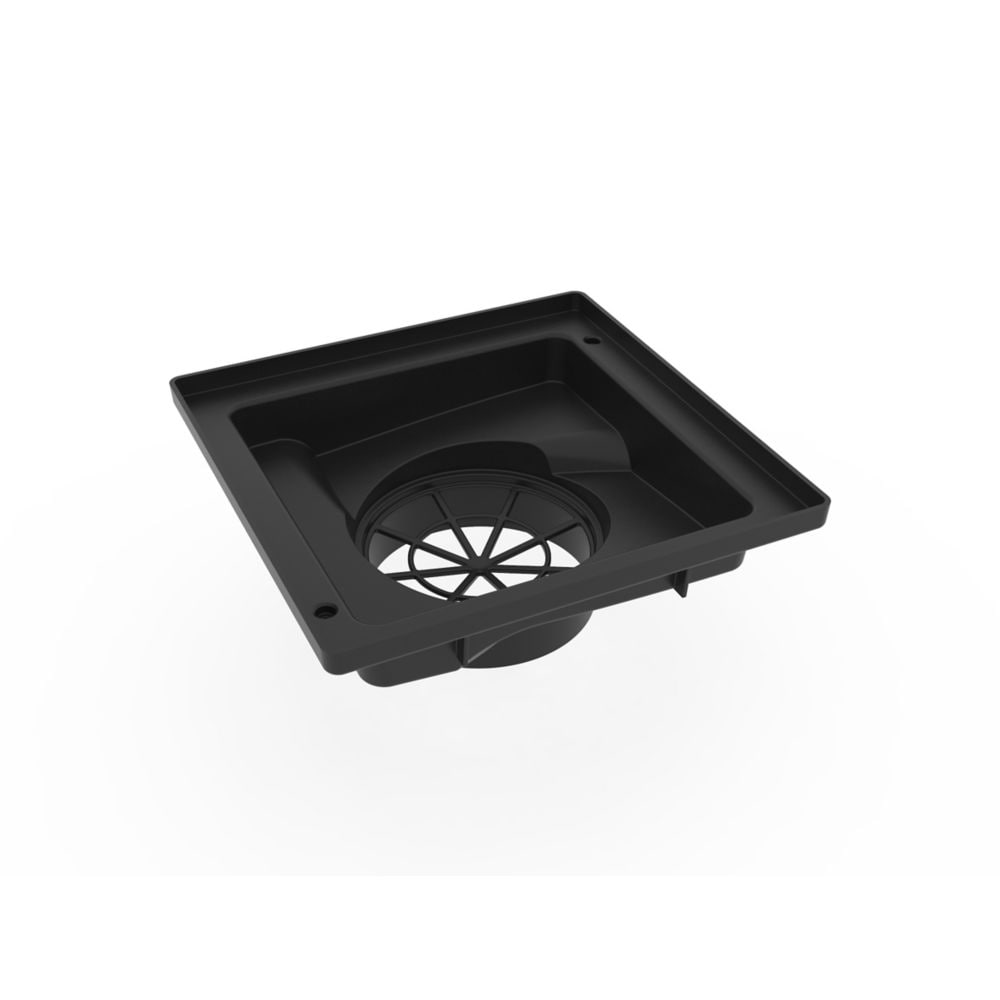 9 in. Square Low Profile Drainage Catch Basin with Black Grate